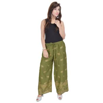 Mehendi Green Jaipuri Gold Print Cotton Palazzo 2