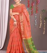 Sareeexotica Women'S Cotton Jacquard Saree Meenakari Zaributta Chit Pallu Gajari Color Saree