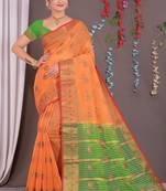Sareeexotica Women'S Cotton Jacquard Saree Meenakari Zaributta Chit Pallu Orange Color Saree