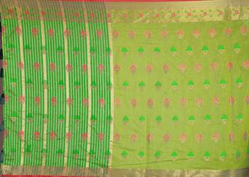 Sareeexotica Women'S Cotton Jacquard Saree Meenakari Zaributta Chit Pallu Popat Green Color Saree 5
