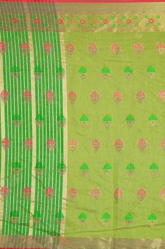 Sareeexotica Women'S Cotton Jacquard Saree Meenakari Zaributta Chit Pallu Popat Green Color Saree