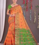 Sareeexotica Women'S Cotton Jacquard Saree Meenakari Zaributta Chit Pallu Orange Color Saree