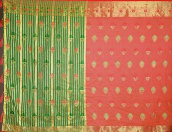 Sareeexotica Women'S Cotton Jacquard Saree Meenakari Zaributta Chit Pallu Gajari Color Saree 5