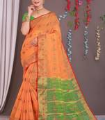 Sareeexotica Women'S Cotton Jacquard Saree Meenakari Zaributta Chit Pallu Orange Color Saree