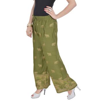 Mehendi Green Jaipuri Gold Print Cotton Palazzo 3
