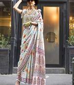 White Banarasi Silk Zari Weaving Border And Pallu Saree With Blouse For Women