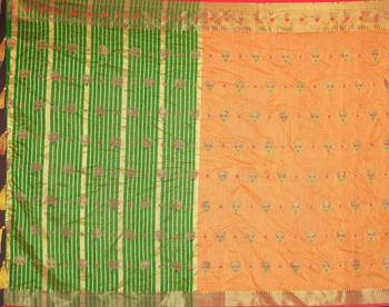 Sareeexotica Women'S Cotton Jacquard Saree Meenakari Zaributta Chit Pallu Orange Color Saree 5