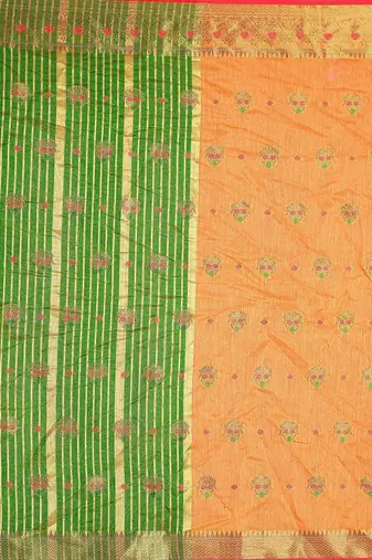 Sareeexotica Women'S Cotton Jacquard Saree Meenakari Zaributta Chit Pallu Orange Color Saree