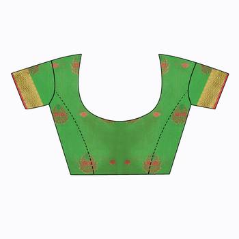 Sareeexotica Women'S Cotton Jacquard Saree Meenakari Zaributta Chit Pallu Popat Green Color Saree 4