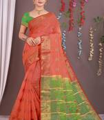 Sareeexotica Women'S Cotton Jacquard Saree Meenakari Zaributta Chit Pallu Gajari Color Saree