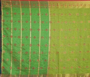 Sareeexotica Women'S Cotton Jacquard Saree Meenakari Zaributta Chit Pallu Popat Green Color Saree 5