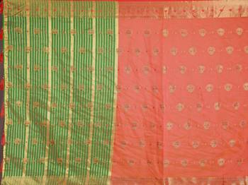 Sareeexotica Women'S Cotton Jacquard Saree Meenakari Zaributta Chit Pallu Gajari Color Saree 5