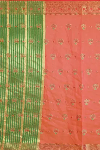 Sareeexotica Women'S Cotton Jacquard Saree Meenakari Zaributta Chit Pallu Gajari Color Saree