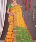 Sareeexotica Women'S Cotton Jacquard Saree Meenakari Zaributta Chit Pallu Yellow Color Saree
