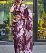 Wine Banarasi Silk Zari Weaving Border And Pallu Saree With Blouse For Women