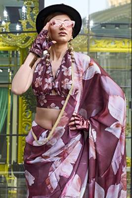 Wine Banarasi Silk Zari Weaving Border And Pallu Saree With Blouse For Women 2
