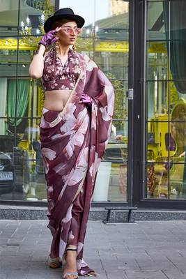 Wine Banarasi Silk Zari Weaving Border And Pallu Saree With Blouse For Women 3