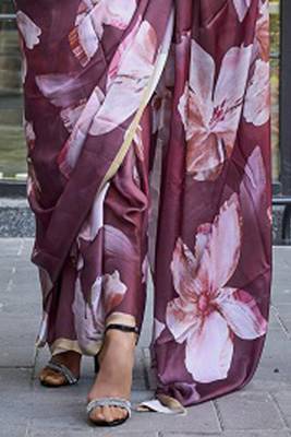 Wine Banarasi Silk Zari Weaving Border And Pallu Saree With Blouse For Women 4