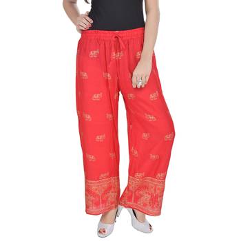 Red Jaipuri Gold Print Cotton Palazzo 1