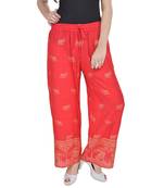Red Jaipuri Gold Print Cotton Palazzo