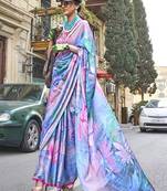 Sky Blue Banarasi Silk Zari Weaving Border And Pallu Saree With Blouse For Women