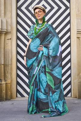 Blue Banarasi Silk Zari Weaving Border And Pallu Saree With Blouse For Women 1