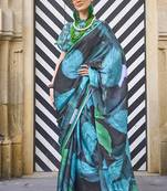 Blue Banarasi Silk Zari Weaving Border And Pallu Saree With Blouse For Women