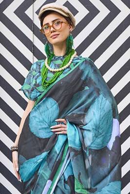 Blue Banarasi Silk Zari Weaving Border And Pallu Saree With Blouse For Women 2