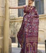 Marron Banarasi Silk Zari Weaving Border And Pallu Saree With Blouse For Women