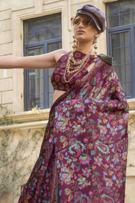 Marron Banarasi Silk Zari Weaving Border And Pallu Saree With Blouse For Women 2