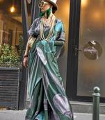 Dark Green Banarasi Silk Zari Weaving Border And Pallu Saree With Blouse For Women