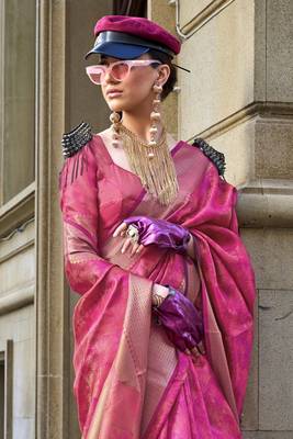 Rani Pink Organza Silk Zari Weaving Border And Rich Pallu Saree With Blouse For Women 1