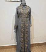 Grey color luxurious Full Sleeves Handmade Moroccan Kaftan.