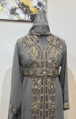 Grey color Full Sleeves Handmade Moroccan Kaftan 2
