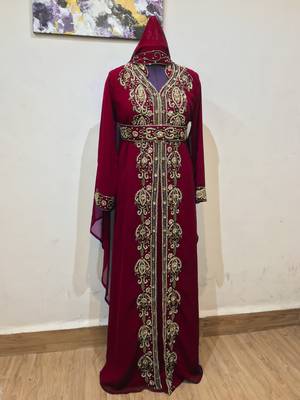 Maroon color Full Sleeves Handmade Moroccan Kaftan 1