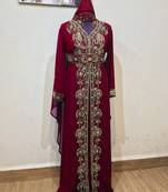 Maroon color luxurious Full Sleeves Handmade Moroccan Kaftan.
