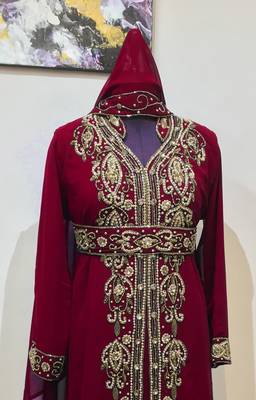 Maroon color Full Sleeves Handmade Moroccan Kaftan 2