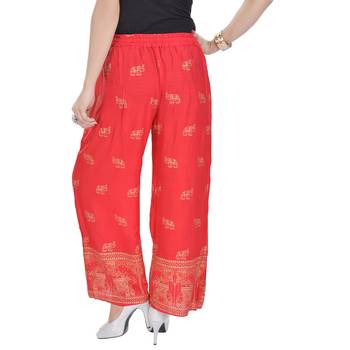 Red Jaipuri Gold Print Cotton Palazzo 2