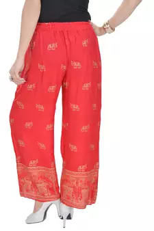 Red Jaipuri Gold Print Cotton Palazzo