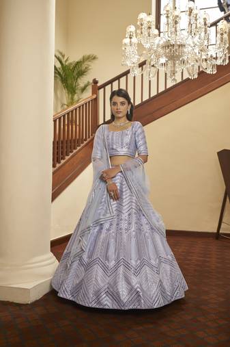 Lavender Silk Semi-Stitched Lehenga Choli Set With DUpatta