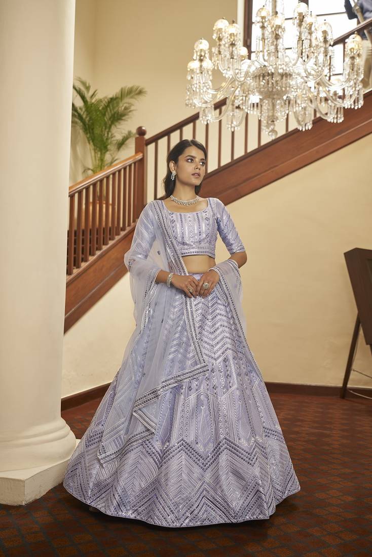 Lavender Silk Semi-Stitched Lehenga Choli Set With DUpatta