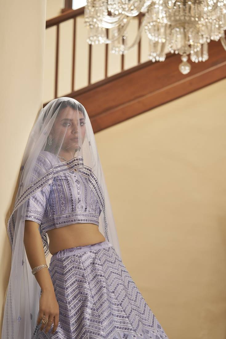 Lavender Silk Semi-Stitched Lehenga Choli Set With DUpatta