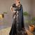 Balck colour  pure soft silk saree with copper and gold weaving flower panel
