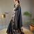 Balck colour  pure soft silk saree with copper and gold weaving flower panel