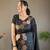 Balck colour  pure soft silk saree with copper and gold weaving flower panel
