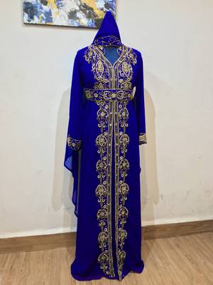 Royal Blue color Full Sleeves Handmade Moroccan Kaftan 1