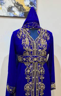 Royal Blue color Full Sleeves Handmade Moroccan Kaftan 2