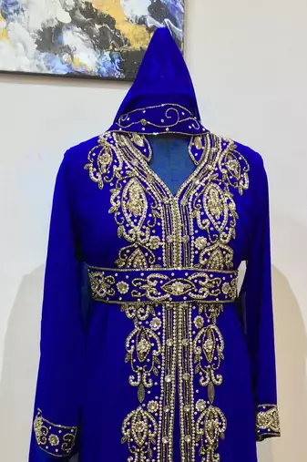 Royal Blue color Full Sleeves Handmade Moroccan Kaftan