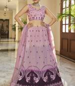  Dusty Pink-Purple Thread And Sequince Embroidered With Mirror Work Art Silk Lehenga Choli For Party