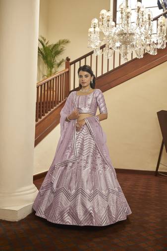 Dusty Pink Semi-Stitched Lehenga Choli Set With Dupatta